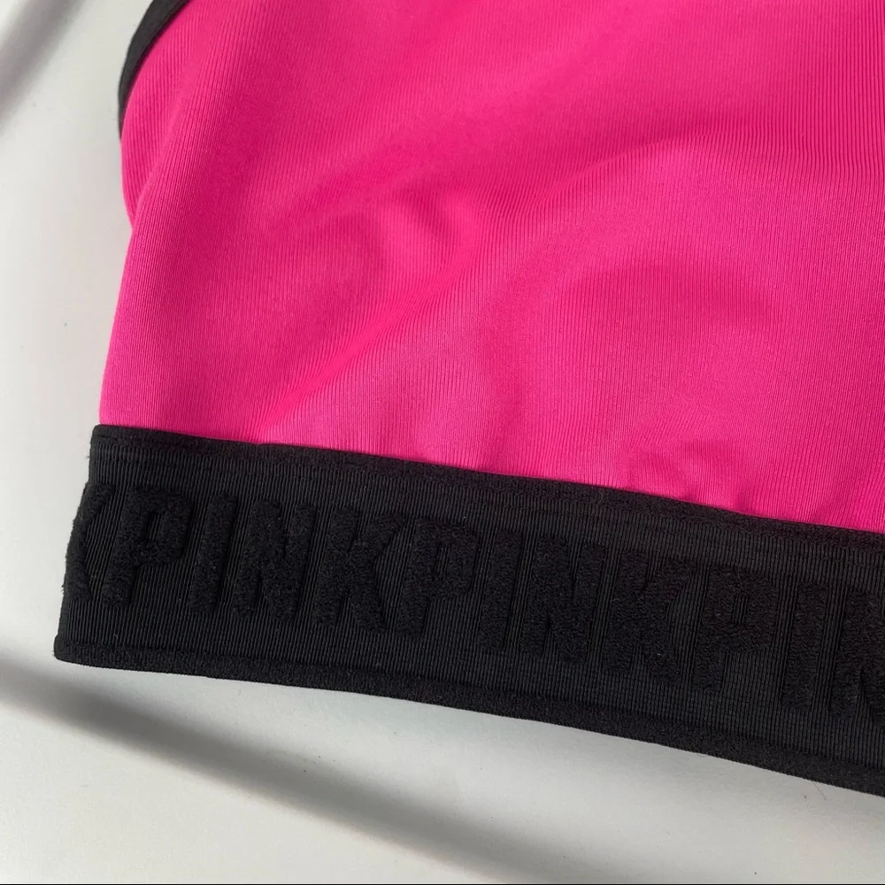 PINK Victoria’s Secret Lounge Sports Bra Sz Large Pink Black Logo - Picture 14 of 15